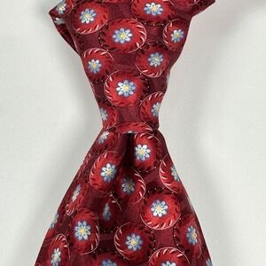 Ermenegildo Zegna 100% Silk Tie Mens Red Floral Medallion XL Long Dress Necktie